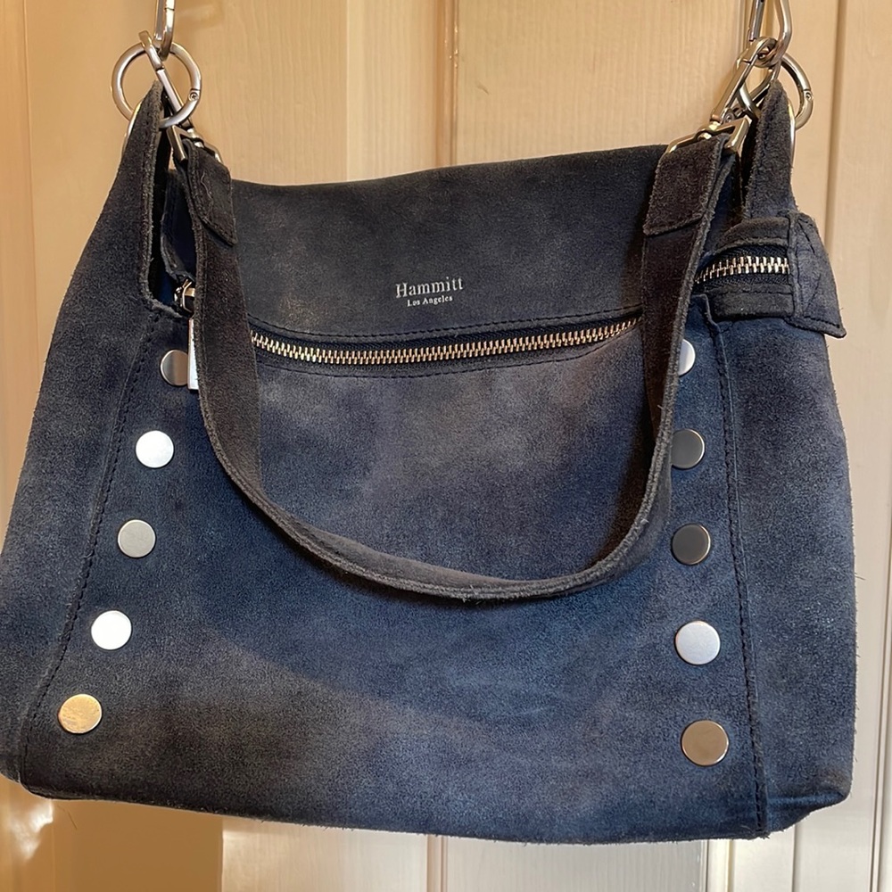 Excellent condition Hammitt crossbody.  Navy suede. Rare color and size!